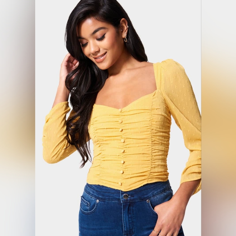 NWT Anthropologie Bebe Puffed Sleeve Ruched Top